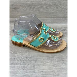 Jack Rogers Hollis Women's 7 Blue Thong Leather Sandal Casual Block Heel Slip-On